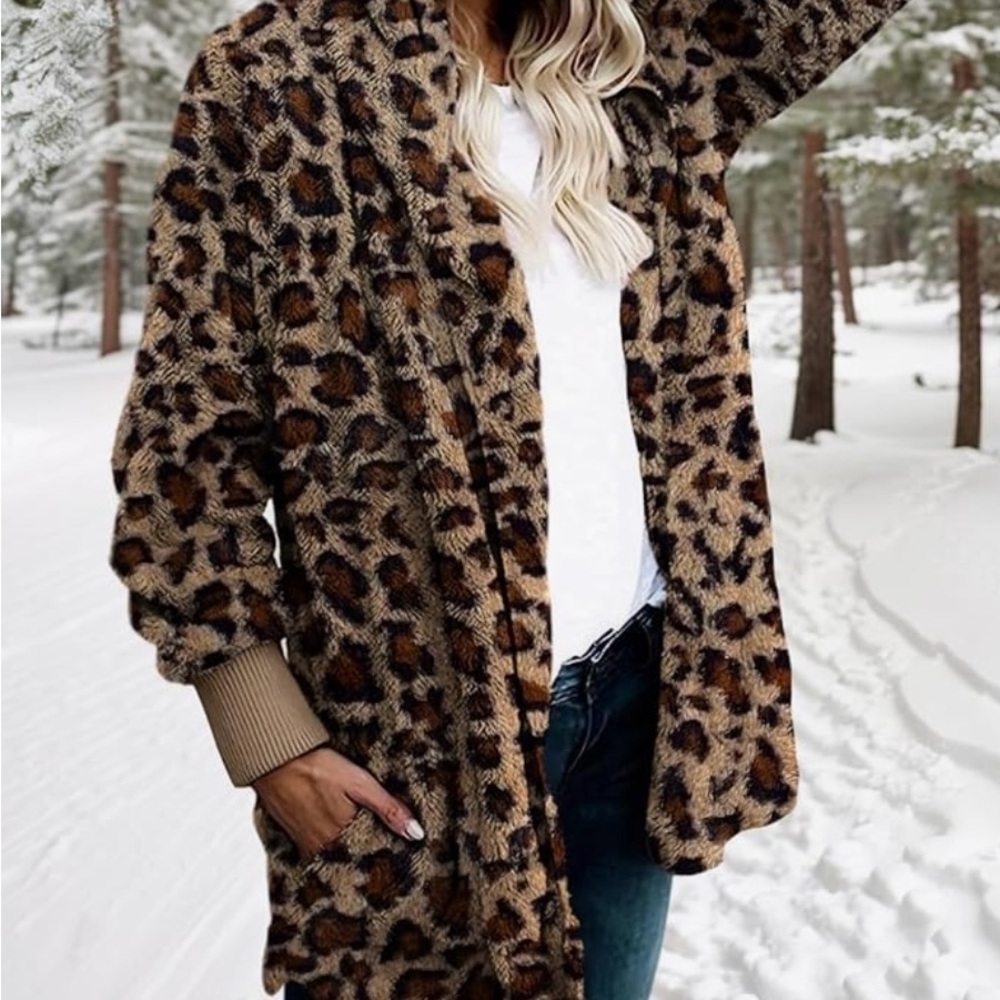 Hooded cardigan fuzzy jacket